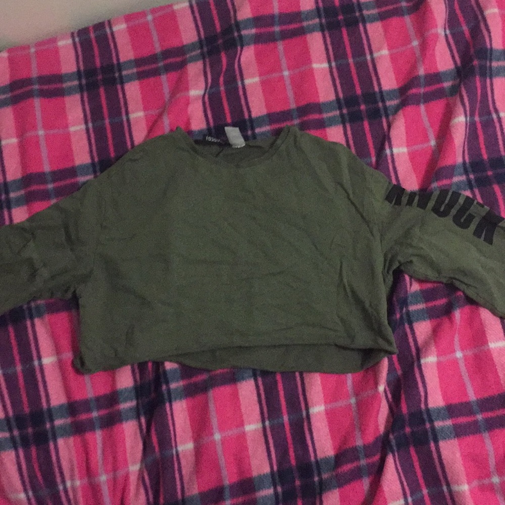 Green Knock Down Crop Top Sweat Shirt